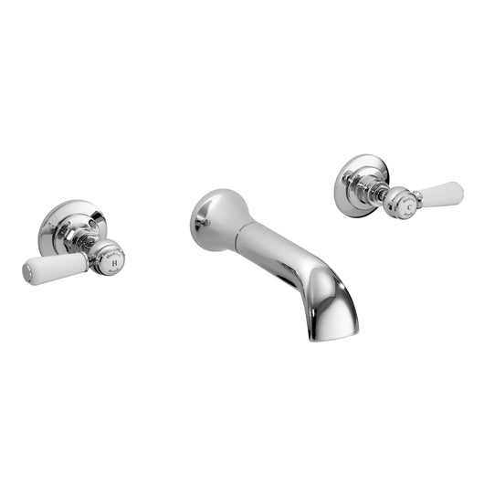  Hudson Reed White Topaz With Lever Wall Mounted Bath Spout & Stop Taps - Chrome / White - BC309HL