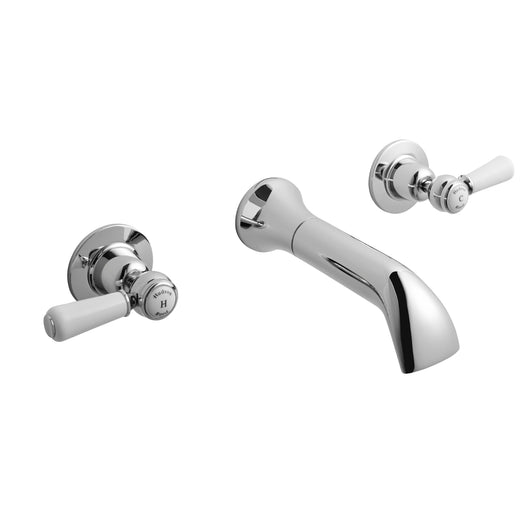  Hudson Reed White Topaz With Lever 3 Tap Hole Wall Mounted Basin Mixer - Chrome - BC317DL