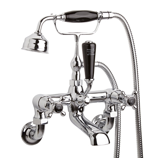  Hudson Reed Black Topaz With Crosshead Wall Mounted Bath Shower Mixer - Chrome / Black - BC404DXWM