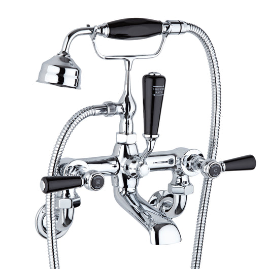  Hudson Reed Black Topaz With Lever Wall Mounted Bath Shower Mixer - Chrome / Black - BC404HLWM