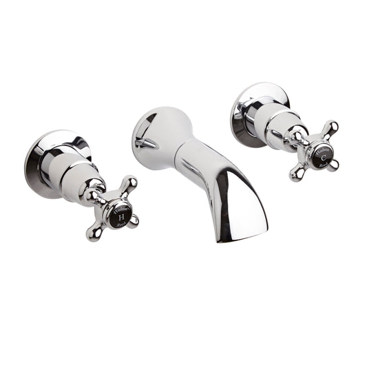  Hudson Reed Black Topaz With Crosshead 3 Tap Hole Wall Mounted Basin Mixer - Chrome - BC417DX
