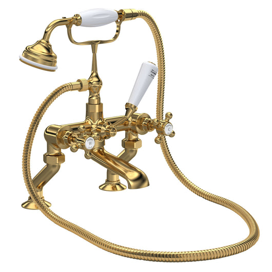  Hudson Reed Topaz With Crosshead Deck Mounted Bath Shower Mixer - Brushed Brass