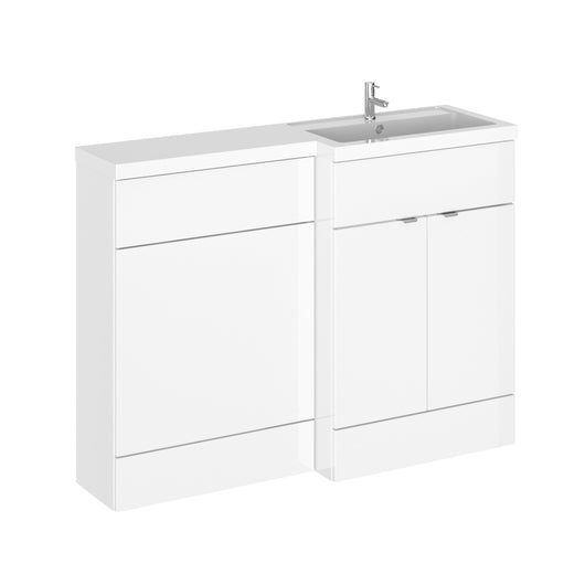  Hudson Reed Fusion Floorstanding Combination Unit & L-Shape Polymarble Basin 1200mm (2-Door) - Gloss White - welovecouk
