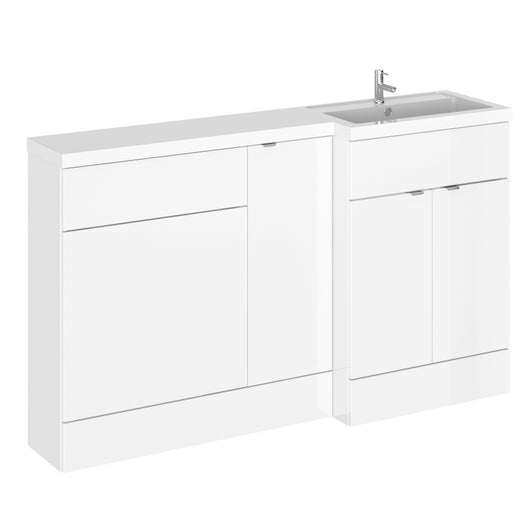  Hudson Reed Fusion Floorstanding Combination Unit with 600mm WC Unit & L-Shape Polymarble Basin 1500mm (3 Door) - Gloss White - welovecouk