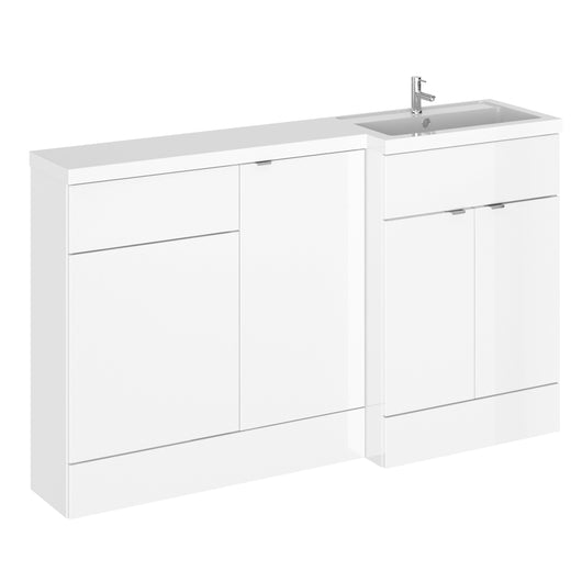  Hudson Reed Fusion Floorstanding Combination Unit with 500mm WC Unit & L-Shape Polymarble Basin 1500mm (3 Door) - Gloss White - welovecouk