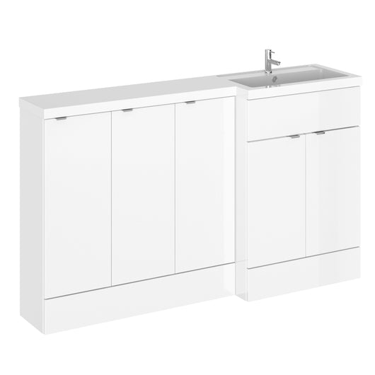  Hudson Reed Fusion Floorstanding Combination Unit & L-Shape Polymarble Basin 1500mm (5 Door) - Gloss White - welovecouk