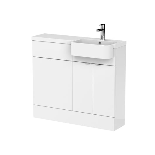  Hudson Reed Fusion Floorstanding Combination Unit & Semi Recessed Round Basin 1000mm (2-Door) - Gloss White - welovecouk