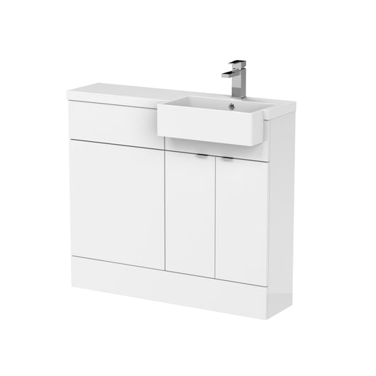  Hudson Reed Fusion Floorstanding Combination Unit & Semi Recessed Square Basin 1000mm (2-Door) - Gloss White - welovecouk