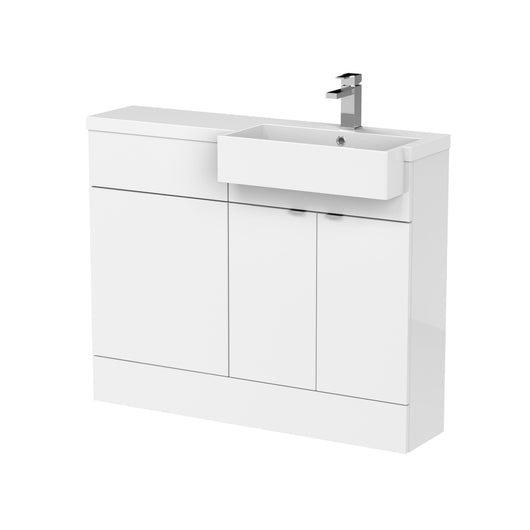  Hudson Reed Fusion Floorstanding Combination Unit & Semi Recessed Square Basin 1100mm (2-Door) - Gloss White - welovecouk