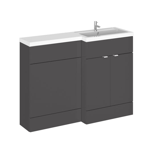  Hudson Reed Fusion Floorstanding Combination Unit & L-Shape Polymarble Basin 1200mm (2-Door) - Gloss Grey - welovecouk