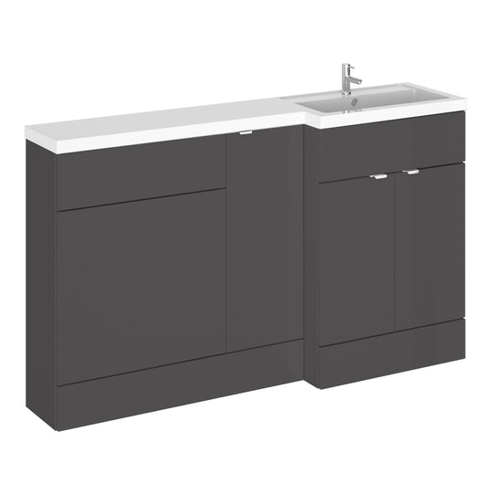 Hudson Reed Fusion Floorstanding Combination Unit with 600mm WC Unit & L-Shape Polymarble Basin 1500mm (3 Door) - Gloss Grey - welovecouk