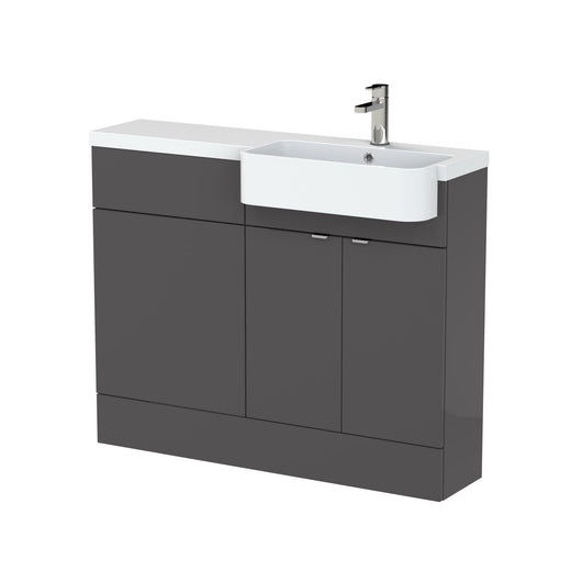  Hudson Reed Fusion Floorstanding Combination Unit & Semi Recessed Round Basin 1100mm (2-Door) - Gloss Grey - welovecouk