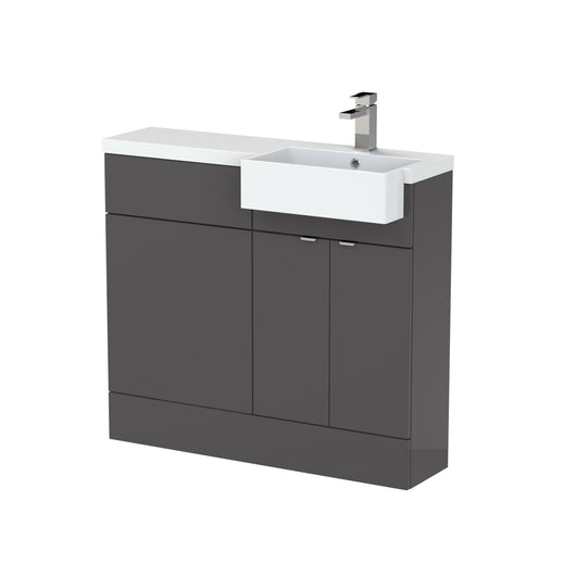  Hudson Reed Fusion Floorstanding Combination Unit & Semi Recessed Square Basin 1000mm (2-Door) - Gloss Grey - welovecouk