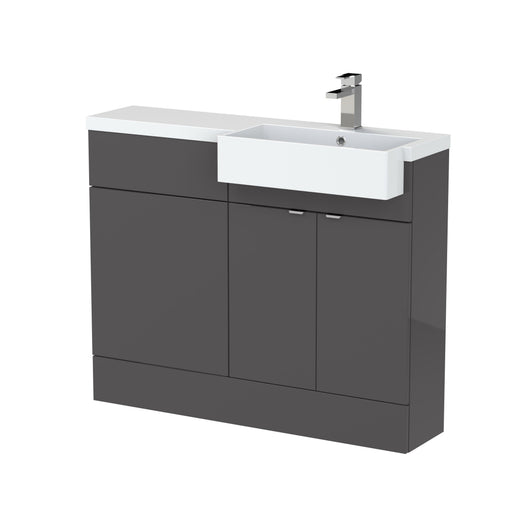  Hudson Reed Fusion Floorstanding Combination Unit & Semi Recessed Square Basin 1100mm (2-Door) - Gloss Grey - welovecouk