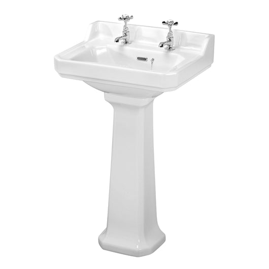  Nuie Carlton 560mm Basin & Pedestal (2 Tap Hole) - White