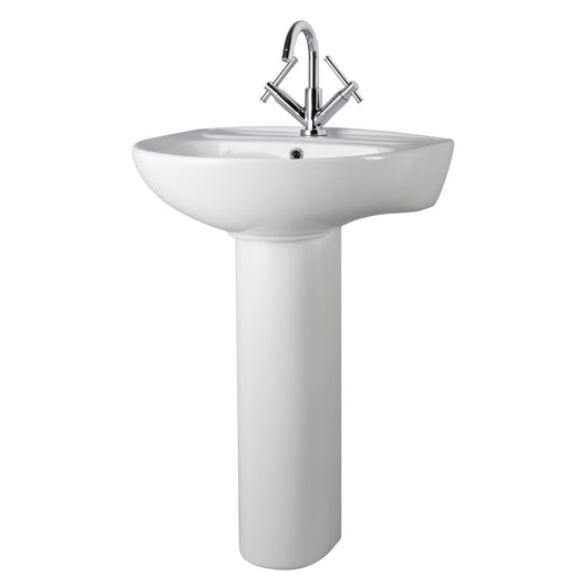  Nuie Melbourne 550mm 1TH Basin & Pedestal - White - welovecouk
