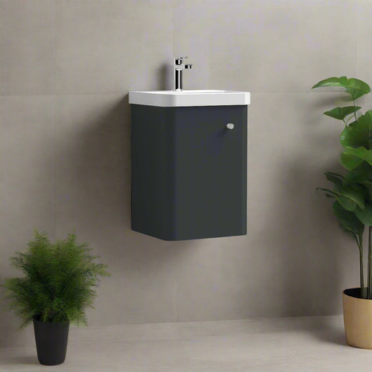  Nuie Core 400mm Wall Hung 1-Door Vanity Unit & Basin - Soft Black - welovecouk