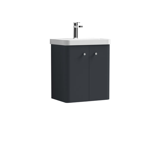  Nuie Core 500mm Wall Hung 2-Door Vanity Unit & Basin - Soft Black - welovecouk