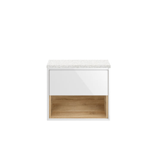  Hudson Reed Coast Wall Hung 600mm Cabinet & Sparkling White Worktop - Gloss White / Natural Oak
