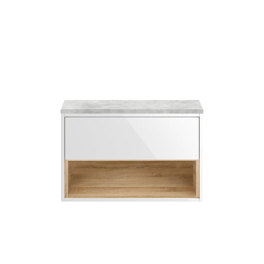 Hudson Reed Coast Wall Hung 800mm Cabinet & Grey Worktop - Gloss White / Natural Oak