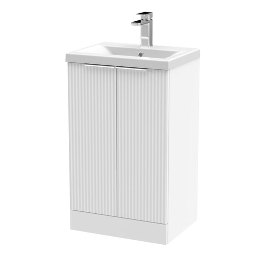  Hudson Reed Fluted 500mm Floor Standing 2 Door Vanity & Basin 1 - Satin White