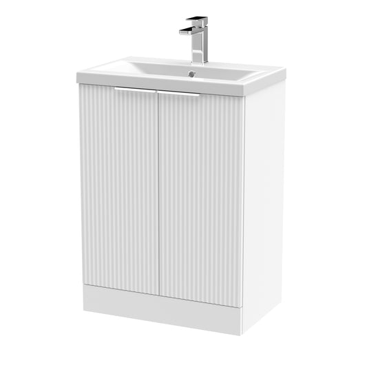  Hudson Reed Fluted 600mm Floor Standing 2 Door Vanity & Basin 1 - Satin White