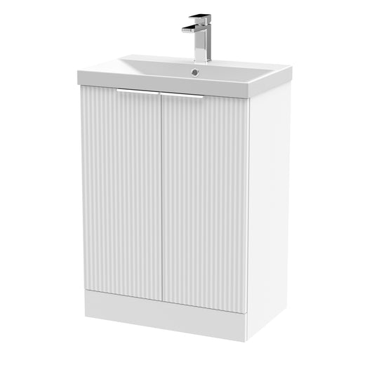  Hudson Reed Fluted 600mm Floor Standing 2 Door Vanity & Basin 3 - Satin White