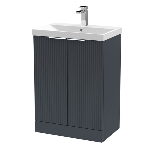  Hudson Reed Fluted 600mm Floor Standing 2 Door Vanity & Basin 3 - Satin Anthracite