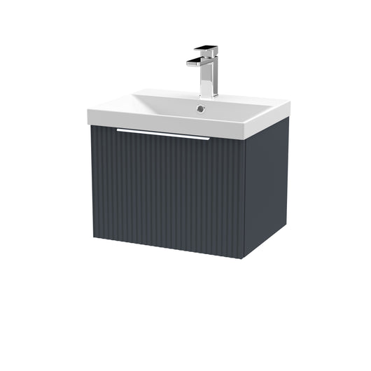  Hudson Reed Fluted 500mm Wall Hung Single Drawer Vanity & Basin 3 - Satin Anthracite