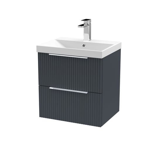  Hudson Reed Fluted 500mm Wall Hung 2 Drawer Vanity & Basin 3 - Satin Anthracite