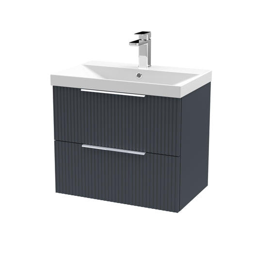  Hudson Reed Fluted 600mm Wall Hung 2 Drawer Vanity & Basin 3 - Satin Anthracite