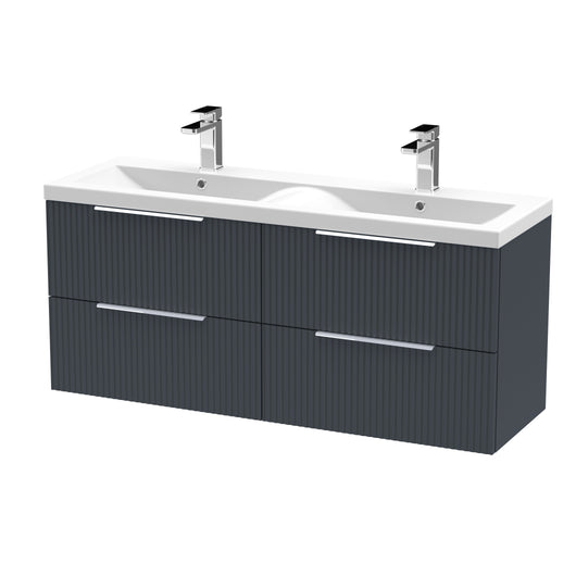 Hudson Reed Fluted 1200mm Wall Hung 4 Drawer Vanity & Double Basin - Satin Anthracite