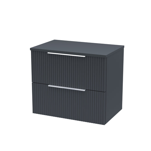  Hudson Reed Fluted 600mm Wall Hung 2 Drawer Vanity & Worktop - Satin Anthracite