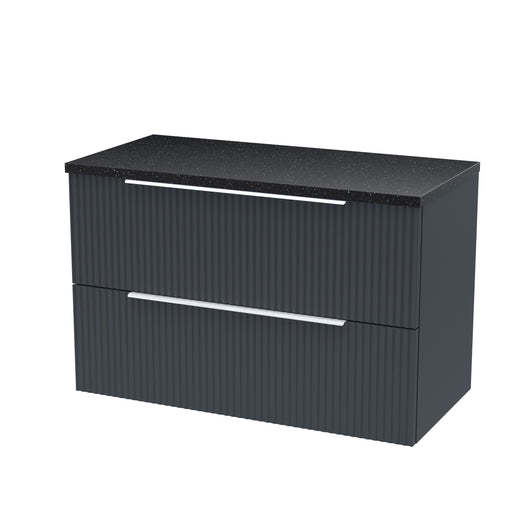  Hudson Reed Fluted 800mm Wall Hung 2 Drawer Vanity & Laminate Top - Satin Anthracite