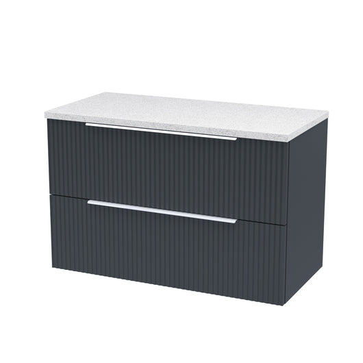  Hudson Reed Fluted 800mm Wall Hung 2 Drawer Vanity & Laminate Top - Satin Anthracite