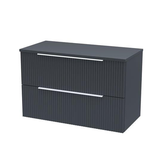  Hudson Reed Fluted 800mm Wall Hung 2 Drawer Vanity & Worktop - Satin Anthracite