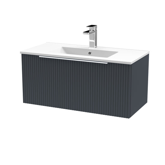  Hudson Reed Fluted 800mm Wall Hung Single Drawer Vanity & Basin 2 - Satin Anthracite
