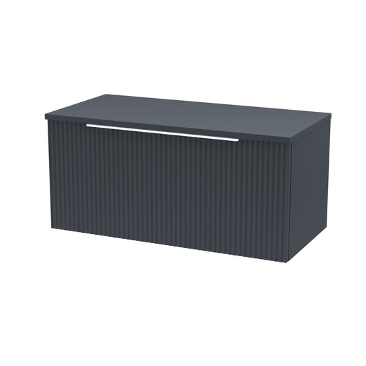  Hudson Reed Fluted 800mm Wall Hung Single Drawer Vanity & Worktop - Satin Anthracite