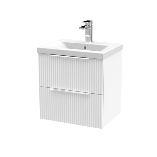  Hudson Reed Fluted 500mm Wall Hung 2 Drawer Vanity & Basin 1 - Satin White