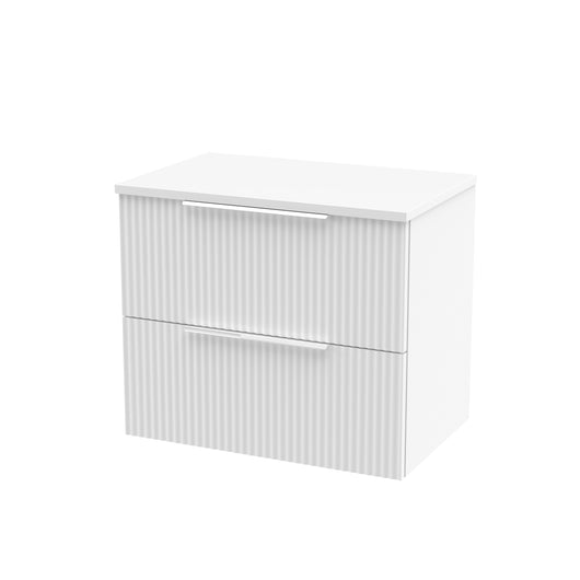  Hudson Reed Fluted 600mm Wall Hung 2 Drawer Vanity & Worktop - Satin White
