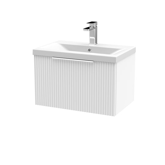  Hudson Reed Fluted 600mm Wall Hung Single Drawer Vanity & Basin 1 - Satin White