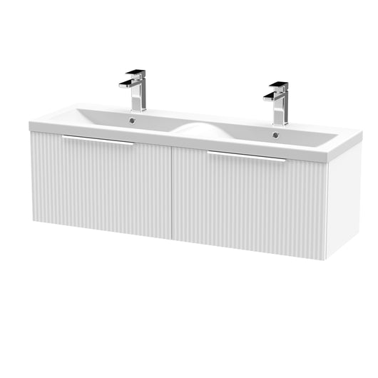  Hudson Reed Fluted 1200mm Wall Hung 2 Drawer Vanity & Double Basin - Satin White