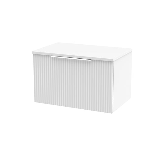  Hudson Reed Fluted 600mm Wall Hung Single Drawer Vanity & Worktop - Satin White