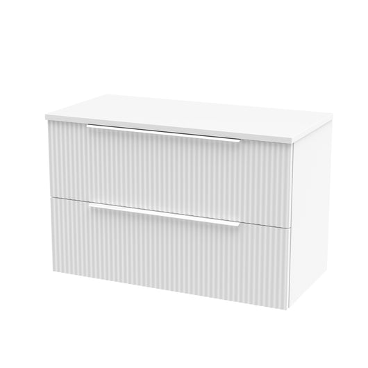  Hudson Reed Fluted 800mm Wall Hung 2 Drawer Vanity & Worktop - Satin White
