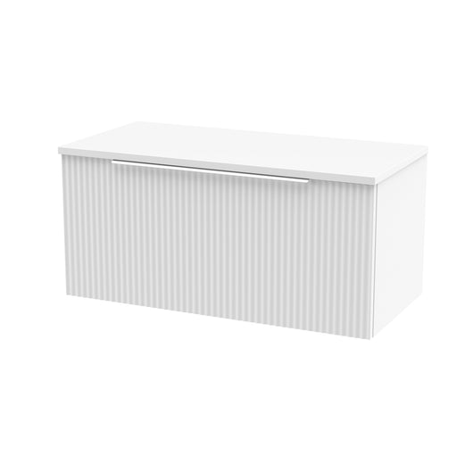  Hudson Reed Fluted 800mm Wall Hung Single Drawer Vanity & Worktop - Satin White