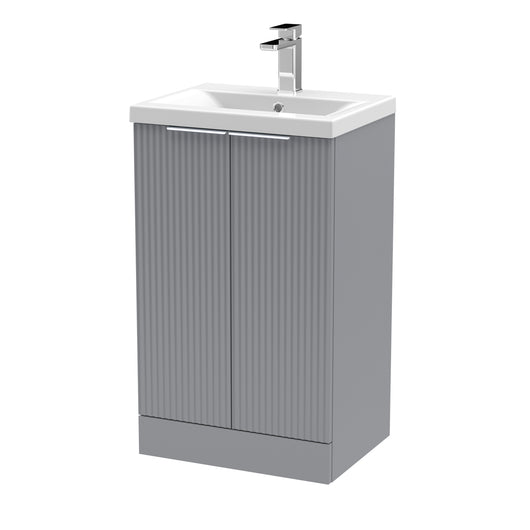  Hudson Reed Fluted 500mm Floor Standing 2 Door Vanity & Basin 1 - Satin Grey