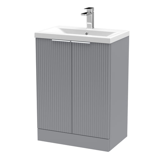  Hudson Reed Fluted 600mm Floor Standing 2 Door Vanity & Basin 1 - Satin Grey