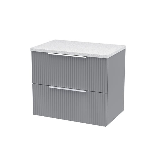  Hudson Reed Fluted 600mm Wall Hung 2 Drawer Vanity & Laminate Top - Satin Grey