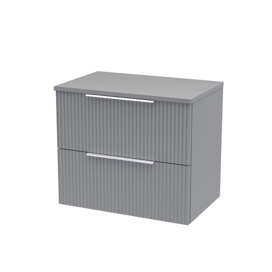  Hudson Reed Fluted 600mm Wall Hung 2 Drawer Vanity & Worktop - Satin Grey