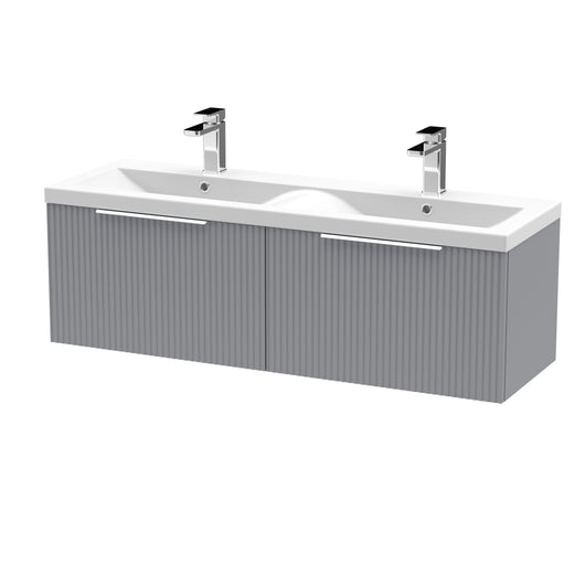  Hudson Reed Fluted 1200mm Wall Hung 2 Drawer Vanity & Double Basin - Satin Grey